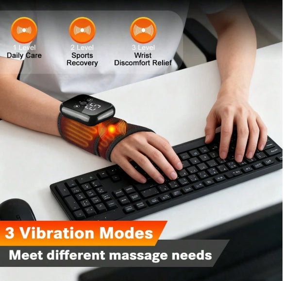 Hailicare 3-Mode Vibration & 3-Level Heating Wrist Massager Support, Relieves Mouse Fatigue, Ambidextrous