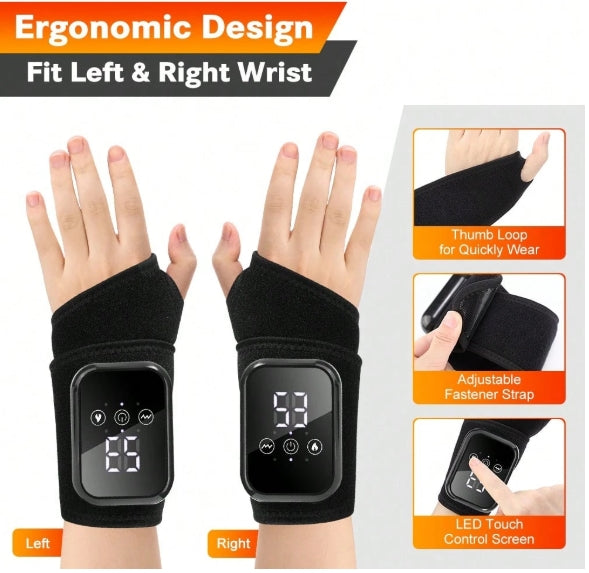 Hailicare 3-Mode Vibration & 3-Level Heating Wrist Massager Support, Relieves Mouse Fatigue, Ambidextrous