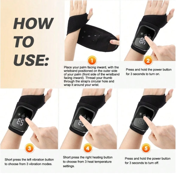 Hailicare 3-Mode Vibration & 3-Level Heating Wrist Massager Support, Relieves Mouse Fatigue, Ambidextrous