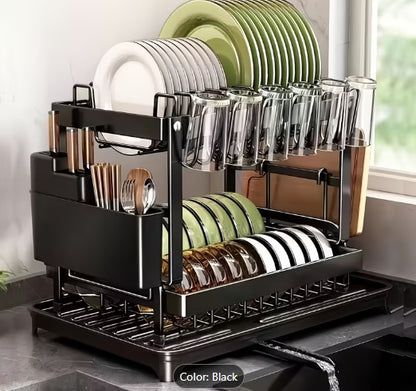 ✨🍽️ 2-Tier Golden Dish Drying Rack with Drainboard 🍽️✨