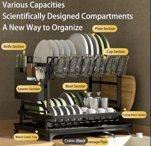 2-Tier Golden Dish Drying Rack with Drainboard