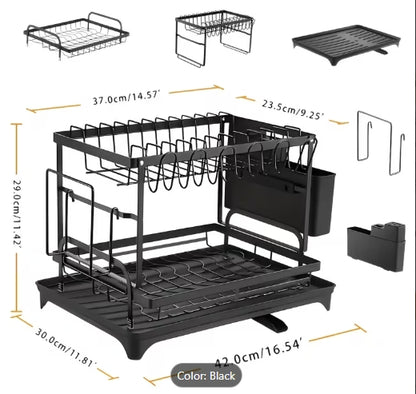 ✨🍽️ 2-Tier Golden Dish Drying Rack with Drainboard 🍽️✨