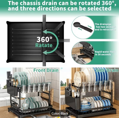 ✨🍽️ 2-Tier Golden Dish Drying Rack with Drainboard 🍽️✨