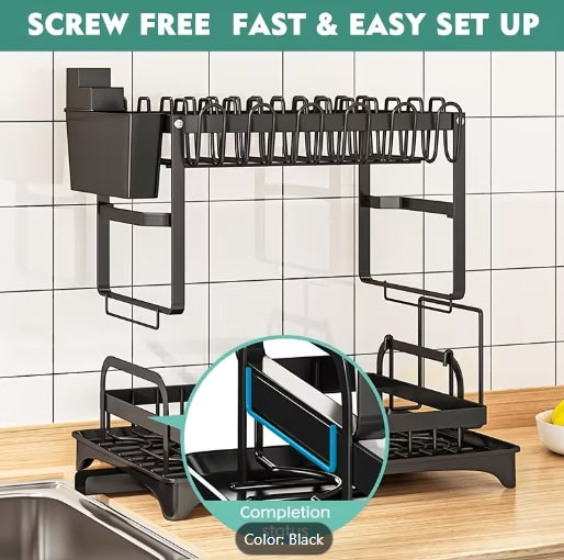 2-Tier Golden Dish Drying Rack with Drainboard