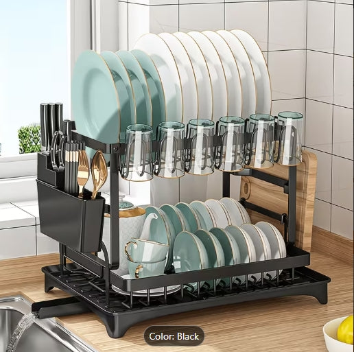 ✨🍽️ 2-Tier Golden Dish Drying Rack with Drainboard 🍽️✨
