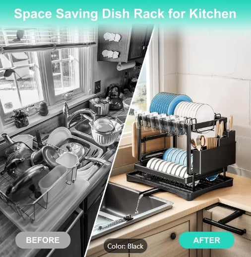 2-Tier Golden Dish Drying Rack with Drainboard