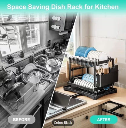 ✨🍽️ 2-Tier Golden Dish Drying Rack with Drainboard 🍽️✨